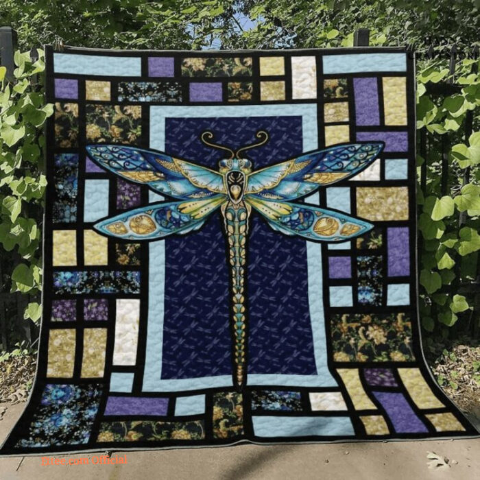 Blue Dragonfly Mistery Vintage Animals Lover Quilt Blanket. Foldable And Compact - Super King - Ettee