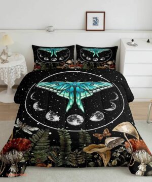 Blue Moth Bedding Sets - Boho Sun and Moon - Luxurious Smooth And Durable - King - Ettee