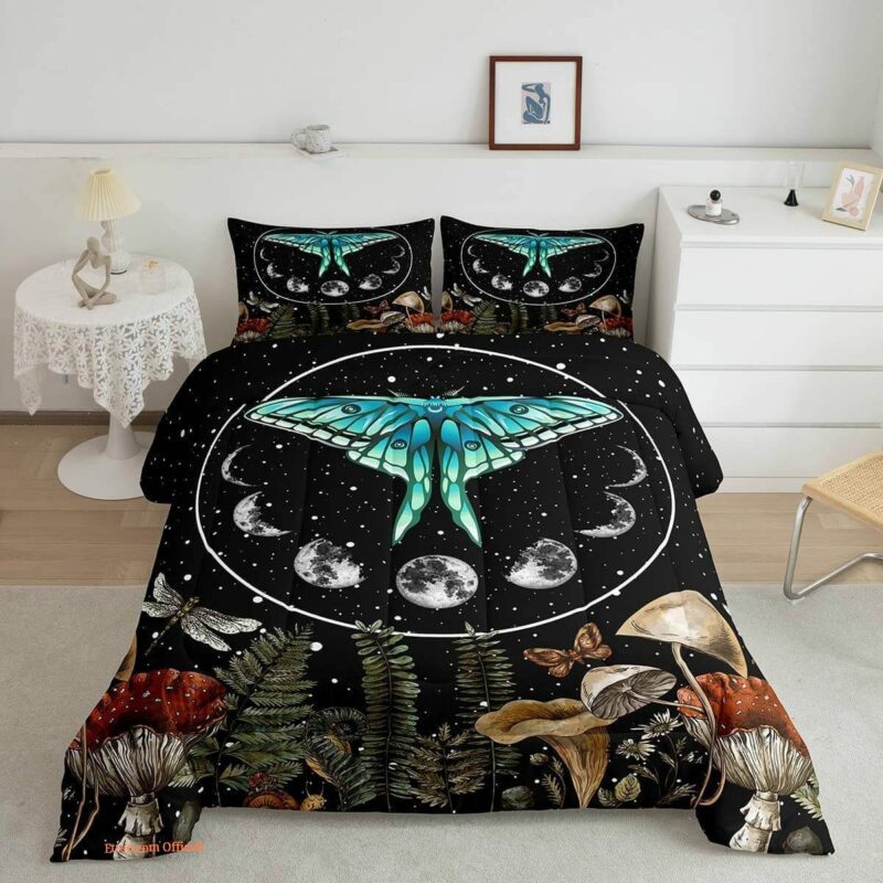 Blue Moth Bedding Sets - Boho Sun and Moon - Luxurious Smooth And Durable - King - Ettee