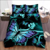 Blue Purple Ombre Butterfly Cotton Bed Sheets Spread Comforter Bedding Sets - King - Ettee