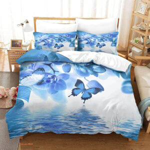 Blue Quilt  Butterfly Tree Bedding Set. Smooth And Durable. Close Stitching - King - Ettee