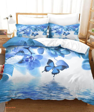 Blue Quilt  Butterfly Tree Bedding Set. Smooth And Durable. Close Stitching - King - Ettee