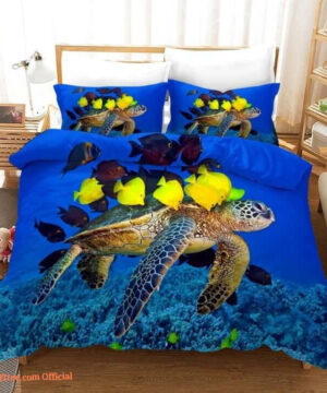 Blue Sea Turtle Under Sea Cotton Bed Sheets Spread Comforter Duvet Cover Bedding Sets - King - Ettee