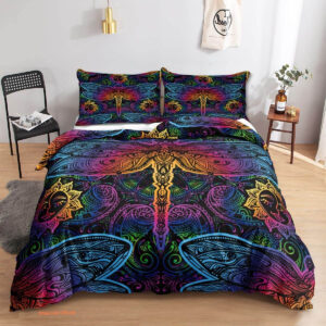 Bohemian Dragonfly Mandala Paisley 3 Piece Bedding Set - King - Ettee