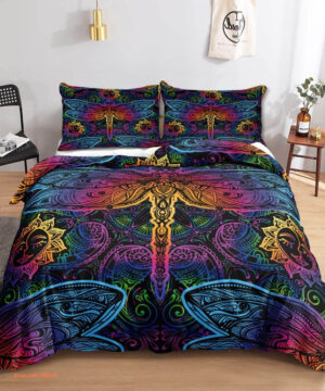 Bohemian Dragonfly Mandala Paisley 3 Piece Bedding Set - King - Ettee