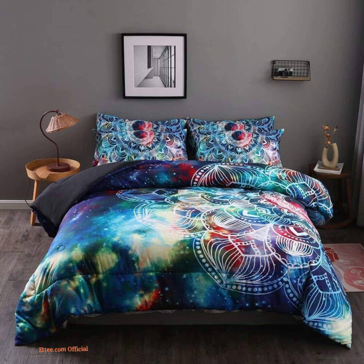 Boho Chic Comforter Set Mandala Galaxy Bohemian Floral All Season Bedding Set - King - Ettee