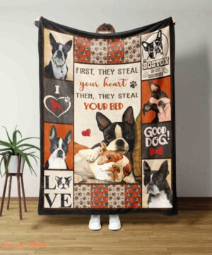 Boston Terrier Quilt Blanket First They Steal Your Heart. Lightweight And Smooth Comfort - Super King - Ettee