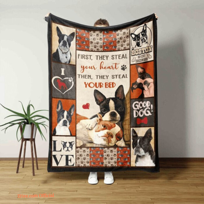 Boston Terrier Quilt Blanket First They Steal Your Heart. Lightweight And Smooth Comfort - Super King - Ettee