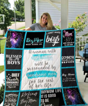 Boymom Blessed By My Boys Quilt Blanket Great Customized Gifts For Birthday Christmas Thanksgiving Mother's Day - Ettee - Birthday