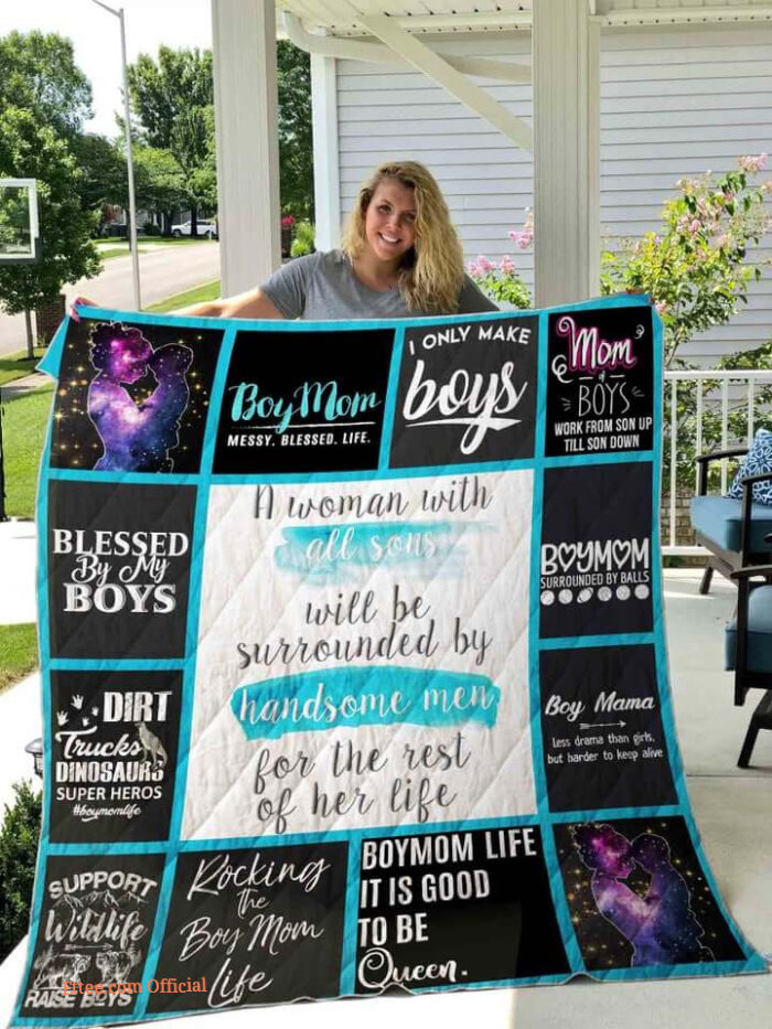 Boymom Blessed By My Boys Quilt Blanket Great Customized Gifts For Birthday Christmas Thanksgiving Mother's Day - Ettee - Birthday