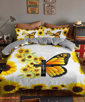 Butterfly And Sunflower Faith Cotton Bed Sheets Spread Comforter  Bedding Sets - King - Ettee