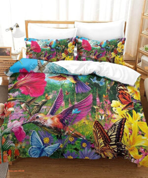 Butterfly Animal Floral Print Bedding Set. Luxurious Smooth And Durable - King - Ettee