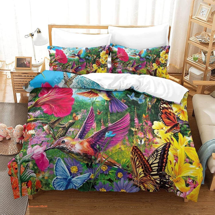 Butterfly Animal Floral Print Bedding Set. Luxurious Smooth And Durable - King - Ettee