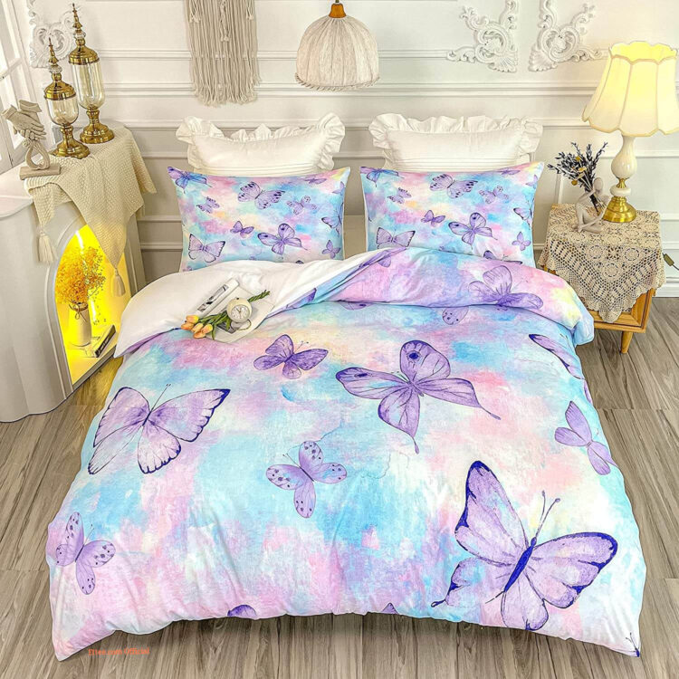 Butterfly Bedding Rainbow Butterfly Bedding Set. Luxurious Smooth And Durable - King - Ettee