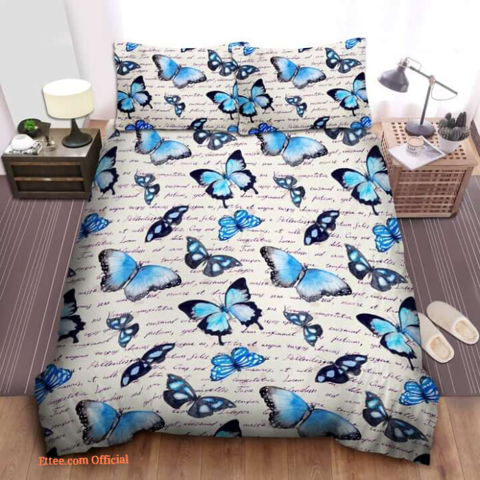 3D - Art Butterfly Blue Bedding Set Gift For Family - King - Ettee