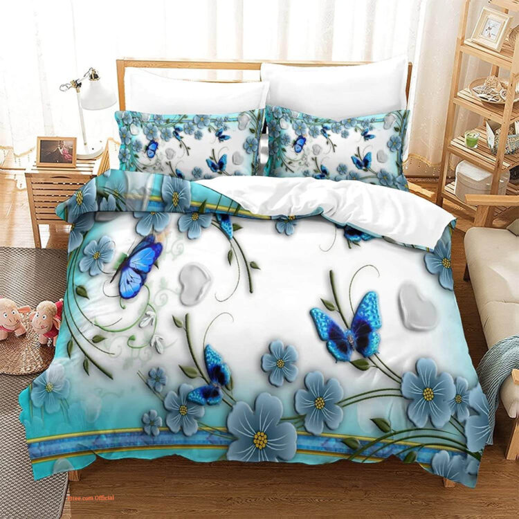 Butterfly Blue Butterfly Plum Branch Bedding Set. Luxurious Smooth And Durable - King - Ettee