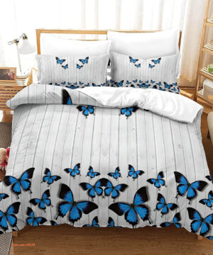 Butterfly Blue Butterfly Rustic Wood Plank Bedding Set - King - Ettee