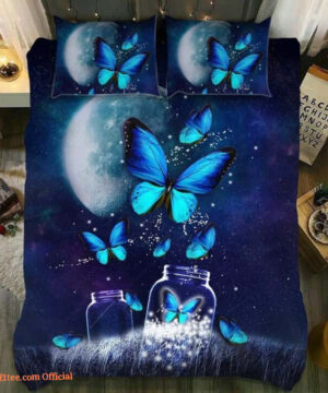 Butterfly Blue Jar Cotton Bed Sheets Spread Comforter Bedding Sets - King - Ettee