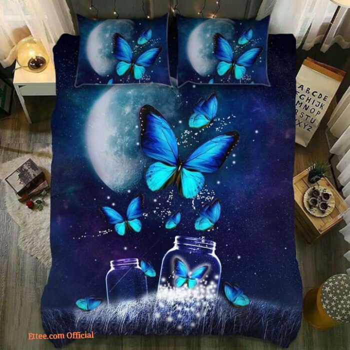 Butterfly Blue Jar Cotton Bed Sheets Spread Comforter Bedding Sets - King - Ettee