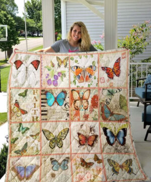 Butterfly Collection On Flowers Quilt Blanket Great - Super King - Ettee