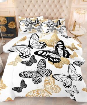 Butterfly Comforter Adults Ultra Soft Flying Butterflies Pattern Bedding Sets - King - Ettee