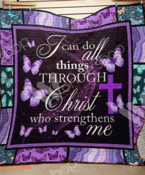 Butterfly Cross Purple I Can Do All Things Through Christ Quilt Blanket Great - Super King - Ettee