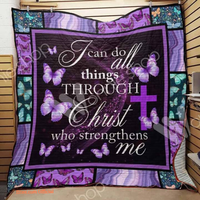Butterfly Cross Purple I Can Do All Things Through Christ Quilt Blanket Great - Super King - Ettee