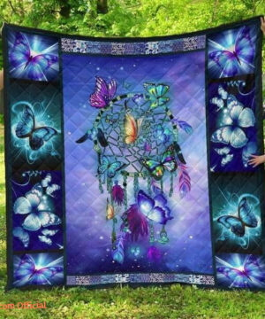 Butterfly Dreamcatcher Blue Butterflies Filling The Dreamcatcher Quilt Blanket - Super King - Ettee