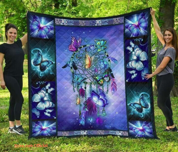 Butterfly Dreamcatcher Blue Butterflies Filling The Dreamcatcher Quilt Blanket - Super King - Ettee