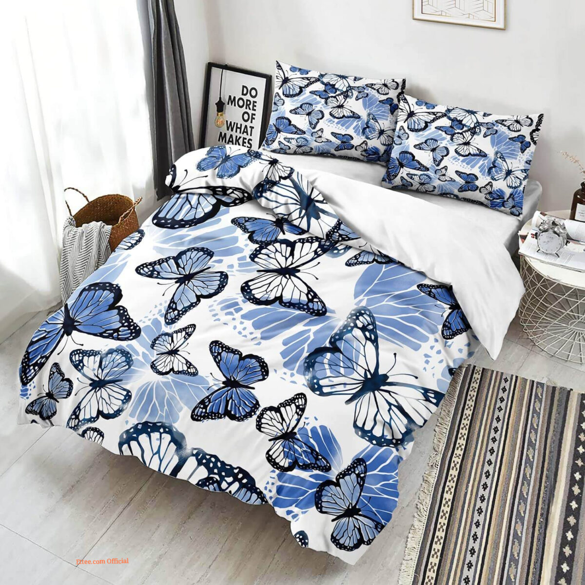 Butterfly Blue Butterfly Bedding Set. Luxurious Smooth And Durable - King - Ettee