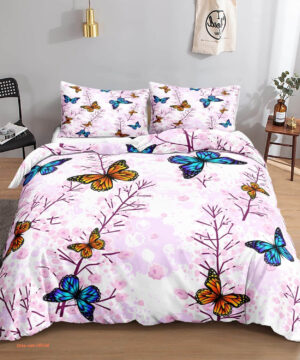 Butterfly Color Pink Bedding Set. Luxurious Smooth And Durable - King - Ettee