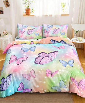 Butterfly Tie Dye Butterfly 3 Piece Kid Bedding Set - King - Ettee