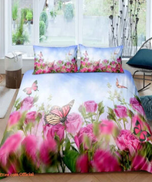 Butterfly In Flower Garden Bed Sheets Bedding Sets - King - Ettee