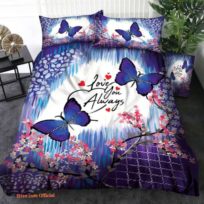 Butterfly Love You Always Bedding Set Bed Sheets Spread Comforter Bedding Sets - King - Ettee