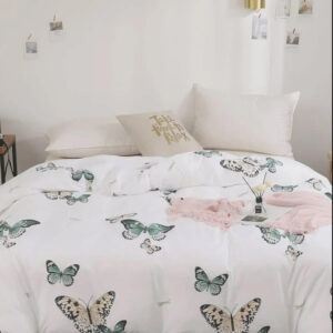 Butterfly Print Cotton Bed Sheets Spread Comforter Bedding Sets - King - Ettee