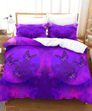 Butterfly Quilt Set Girl 3D Purple Floral Butterfly Bedding Set - King - Ettee