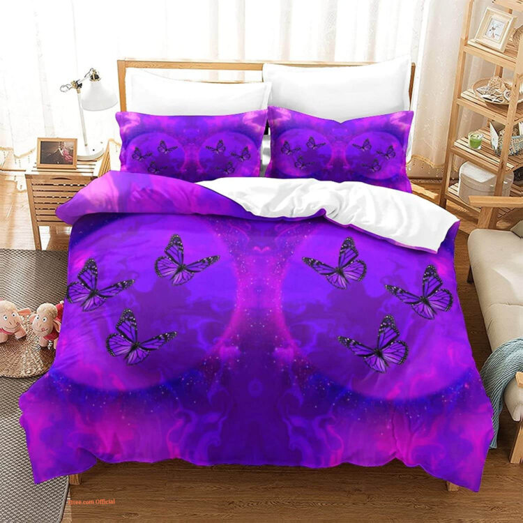 Butterfly Quilt Set Girl 3D Purple Floral Butterfly Bedding Set - King - Ettee