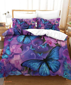 Butterfly Quilt Set Girls 3D Purple Floral Butterfly Bedding Set - King - Ettee