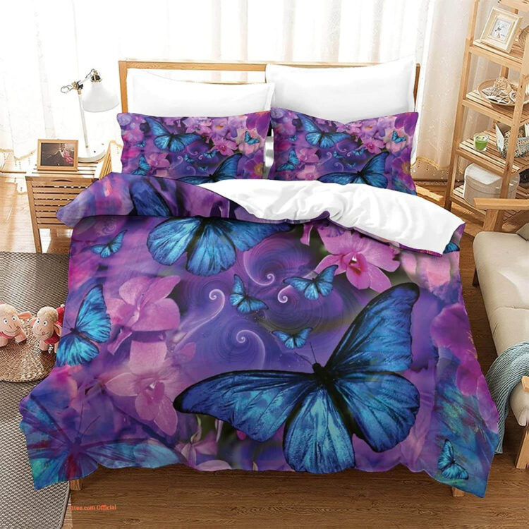 Butterfly Quilt Set Girls 3D Purple Floral Butterfly Bedding Set - King - Ettee