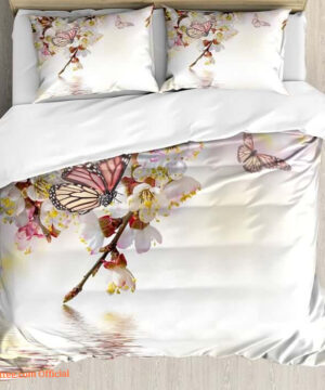 Butterfly With Cherry Blossom Bed Sheets Bedding Sets - King - Ettee