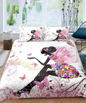 Butterfly With Girl Bed Sheets Bedding Set. Lightweight And Smooth Comfort. - King - Ettee