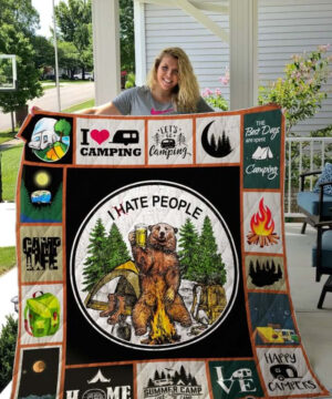 Camping Bear Drinks Beer I Hate People Quilt Blanket Great Customized Blanket Gifts For Birthday Christmas Thanksgiving - Ettee - Bear