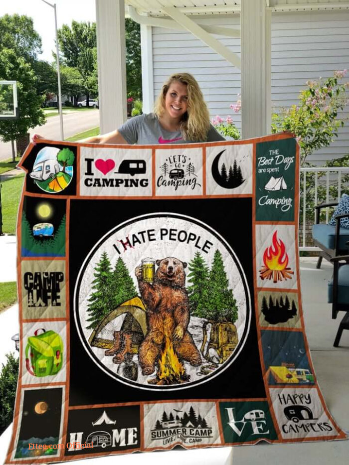 Camping Bear Drinks Beer I Hate People Quilt Blanket Great Customized Blanket Gifts For Birthday Christmas Thanksgiving - Ettee - Bear