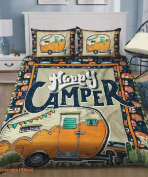 Camping Being A Happy Camper Cotton Bed Sheets Spread Comforter Duvet Cover Bedding Sets - Ettee - Bedding Sets