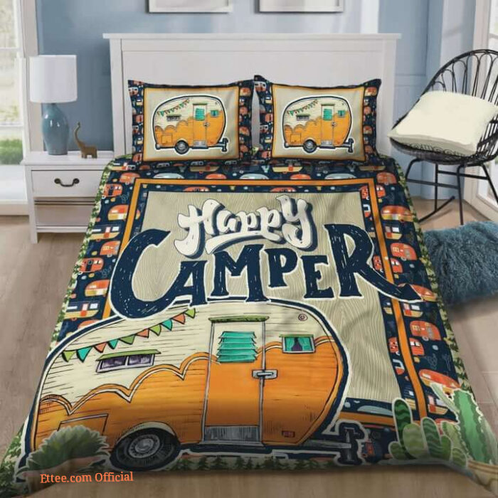 Camping Being A Happy Camper Cotton Bed Sheets Spread Comforter Duvet Cover Bedding Sets - Ettee - Bedding Sets