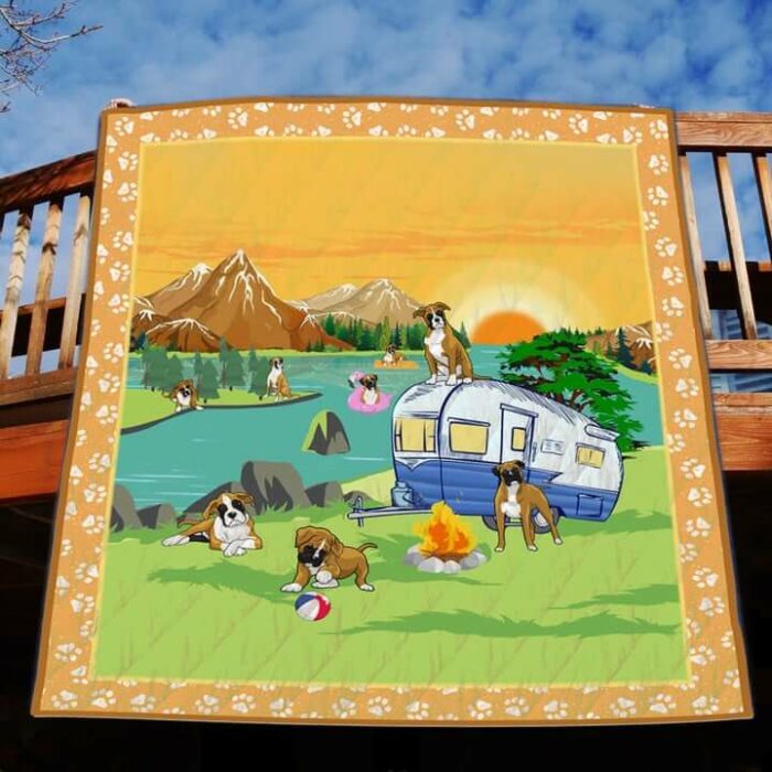Camping Boxer By The River Quilt Blanket Great Customized Blanket Gifts For Birthday Christmas Thanksgiving - Ettee - Birthday