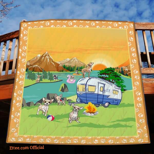 Camping Chihuahua By The River Quilt Blanket Great Customized Blanket Gifts For Birthday Christmas Thanksgiving - Ettee - Birthday