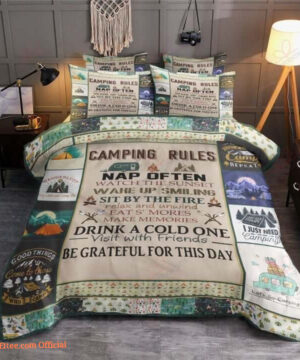 Camping Rules Square Bedding Set For Birthday Christmas Thanksgiving - King - Ettee