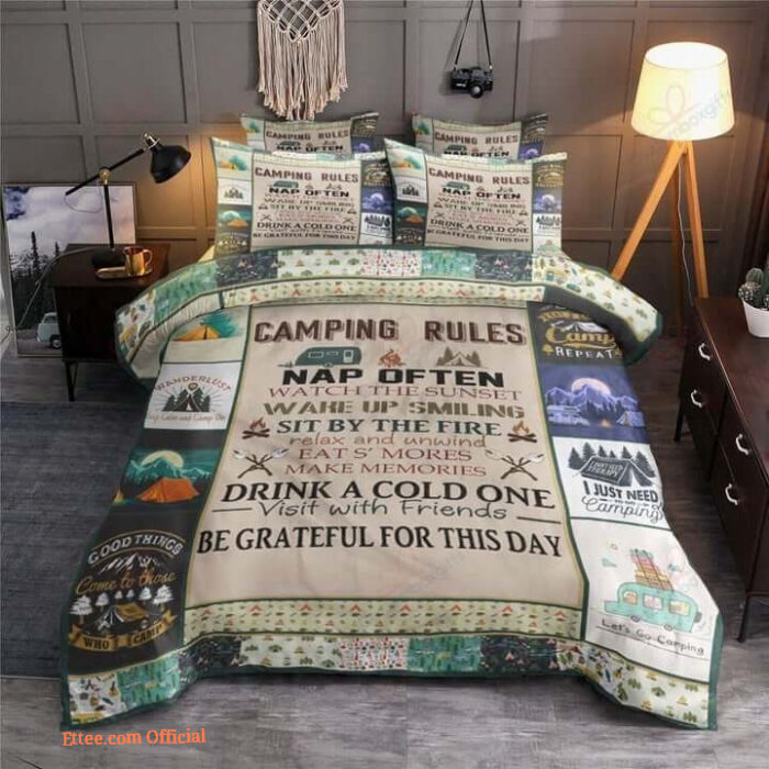 Camping Rules Square Bedding Set For Birthday Christmas Thanksgiving - King - Ettee