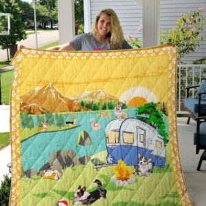 Camping Welsh Corgi By The River Quilt Blanket Great Customized Blanket Gifts For Birthday Christmas Thanksgiving - Ettee - Birthday